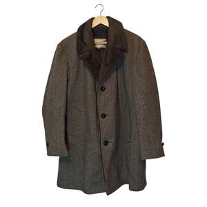 Vintage Anderson-Little Herringbone Wool Coat Faux Fur Lined Mens 42R